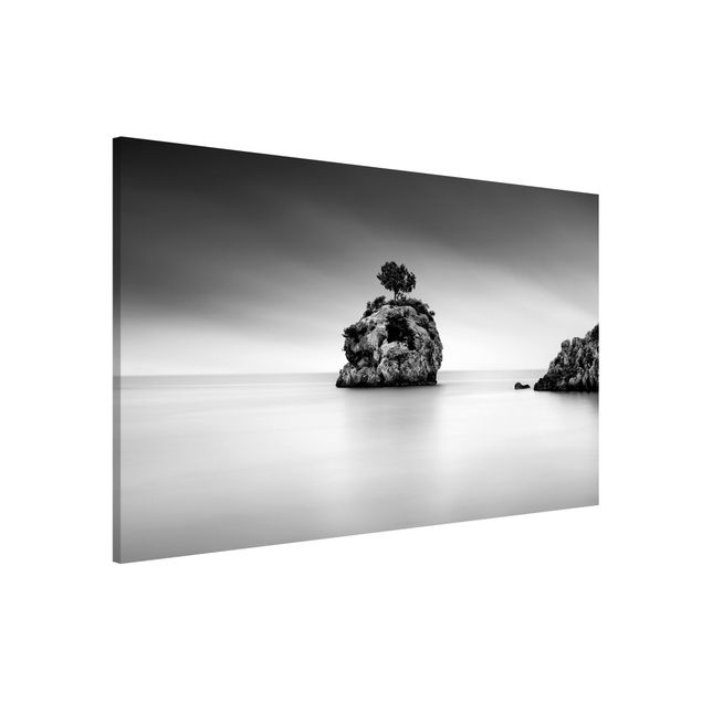 Wanddeko Küche Felseninsel im Meer Schwarz-Weiß