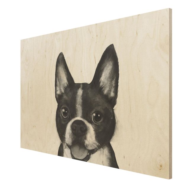 Laura Graves Art Kunstdrucke Illustration Hund Boston Schwarz Weiß Malerei