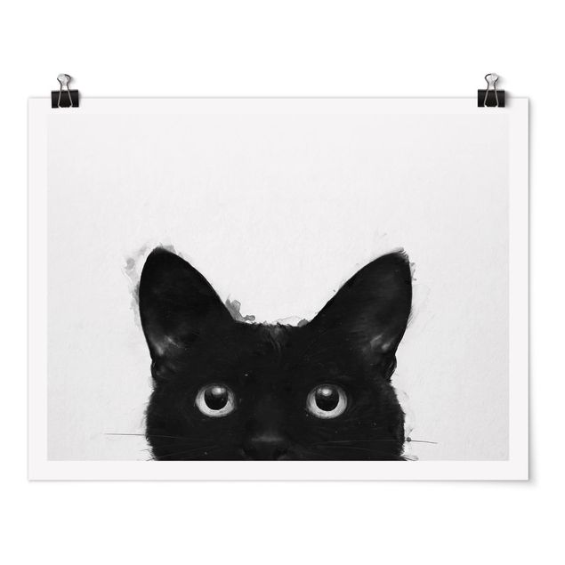 Kunstdrucke Poster Illustration Schwarze Katze auf Weiß Malerei
