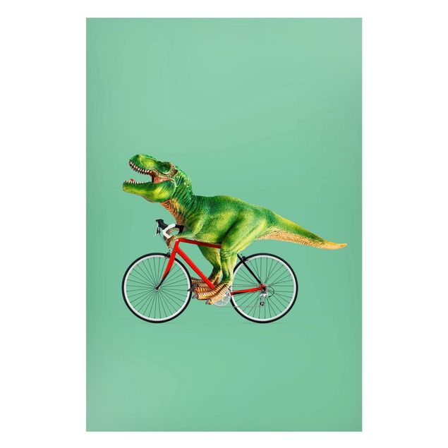 Wanddeko Küche Dinosaurier mit Fahrrad