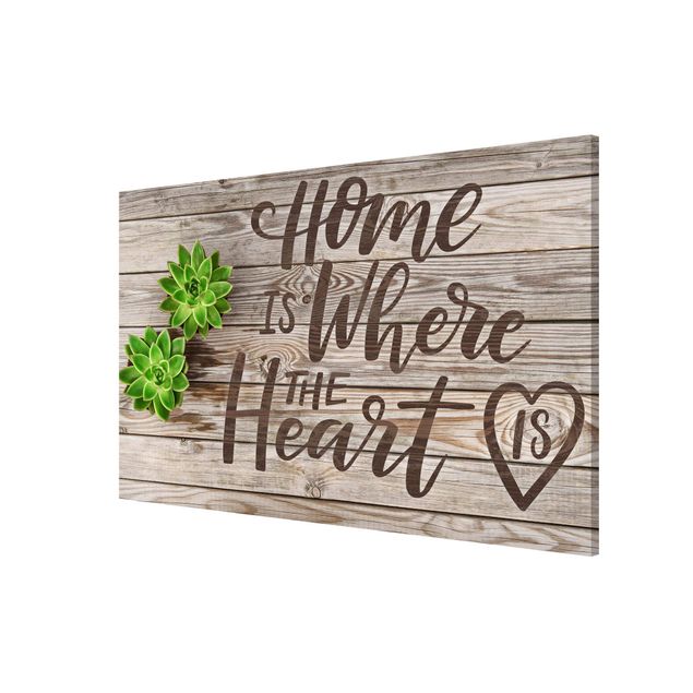 Magnettafel Holz Home is where the Heart is auf Holzplanke