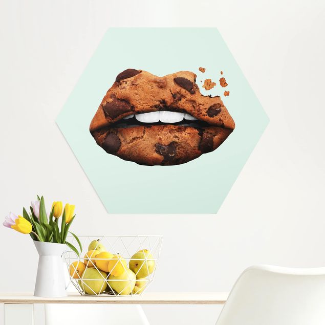 Wandbilder Kunstdrucke Lippen mit Keks