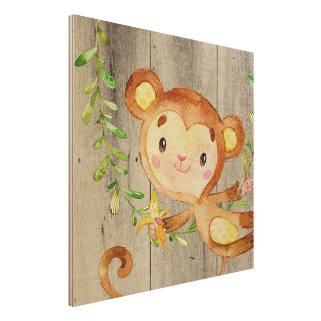 Kinderzimmer Deko Aquarell Affe auf Holz