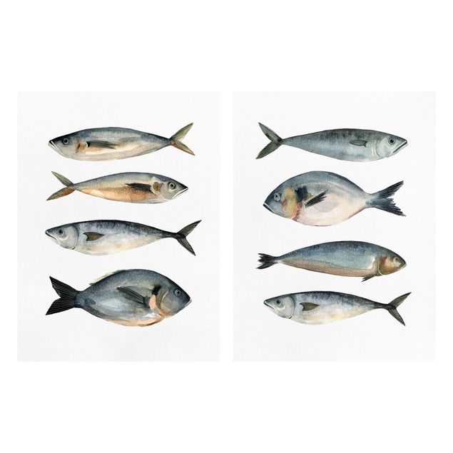 Wandbilder Modern Acht Fische in Aquarell Set I