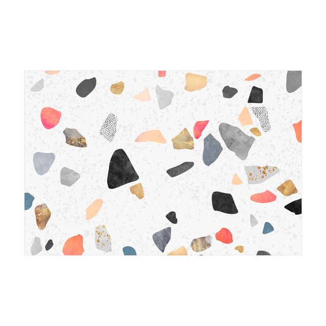 Teppich abstrakt Weißer Terrazzo mit Goldsteinchen