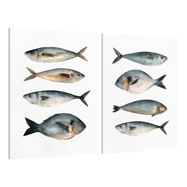 Leinwandbilder Tiere Acht Fische in Aquarell Set I