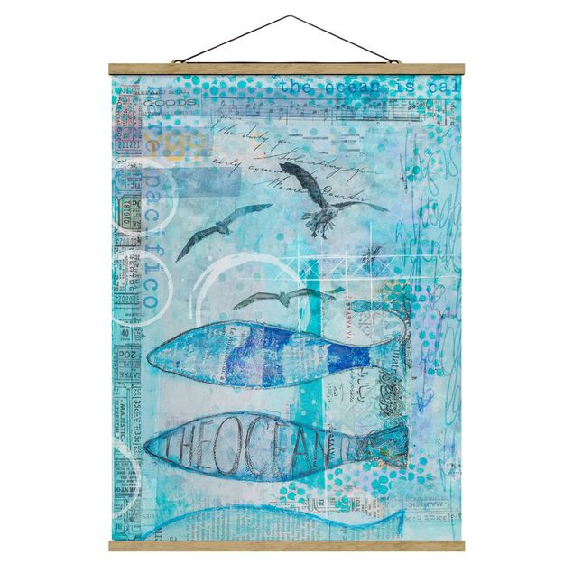Wandbilder Modern Bunte Collage - Blaue Fische