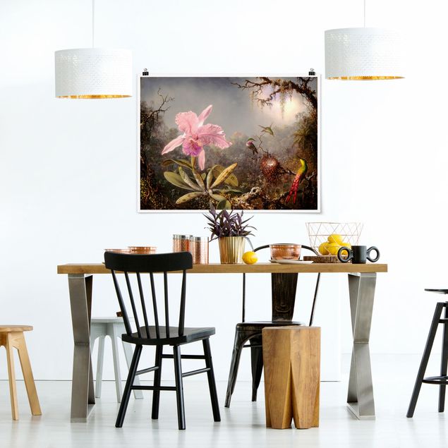 Wanddeko Küche Martin Johnson Heade - Orchidee und drei Kolibris