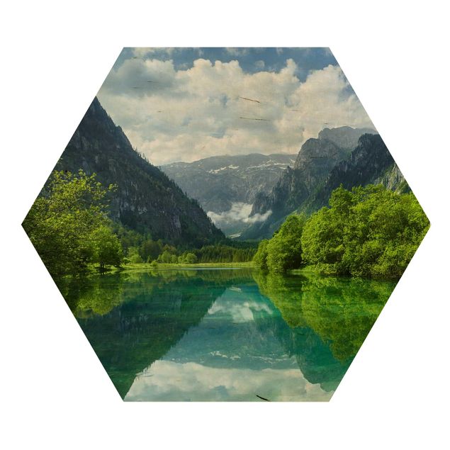 Holzbilder Bergsee mit Spiegelung