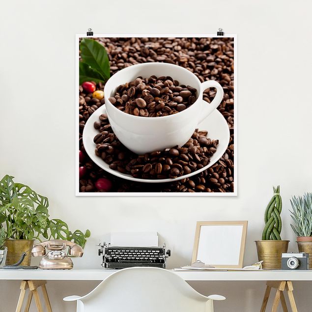 Wandbilder Kaffee Kaffeetasse mit gerösteten Kaffeebohnen