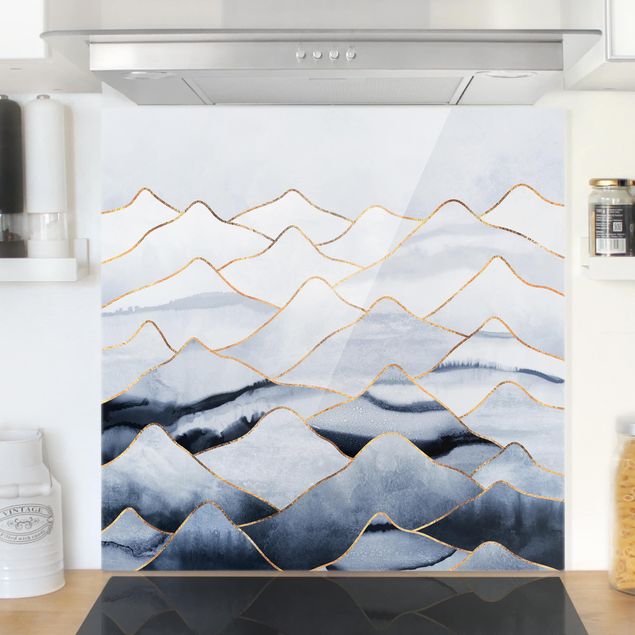 Küche Dekoration Aquarell Berge Weiß Gold