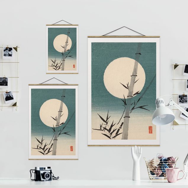 Wandbilder Vintage Japanische Zeichnung Bambus und Mond