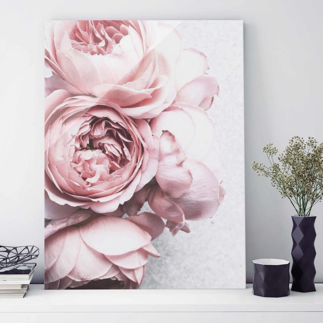 Glasbilder Blumen Motive Rosa Pfingstrosenblüten Shabby Pastell