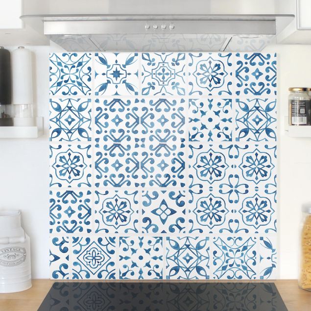 Wanddeko Küche Fliesenmuster Blau Weiß