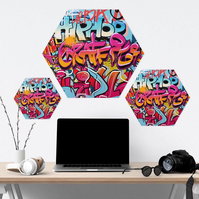 Hexagon Bild Alu-Dibond - HipHop Graffiti