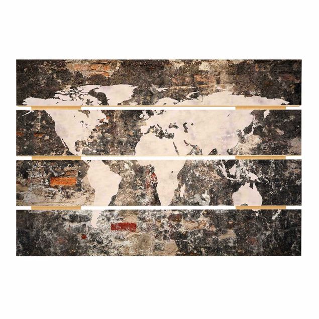 Holzbilder Alte Mauer Weltkarte