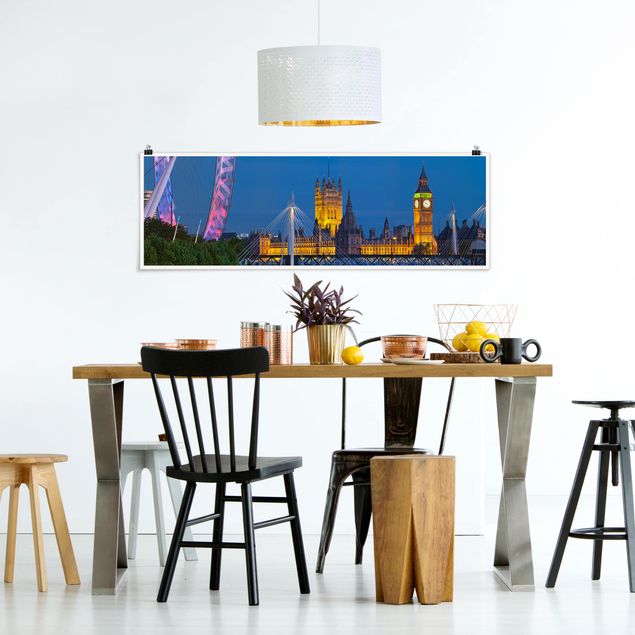 Poster Skyline Big Ben und Westminster Palace in London bei Nacht