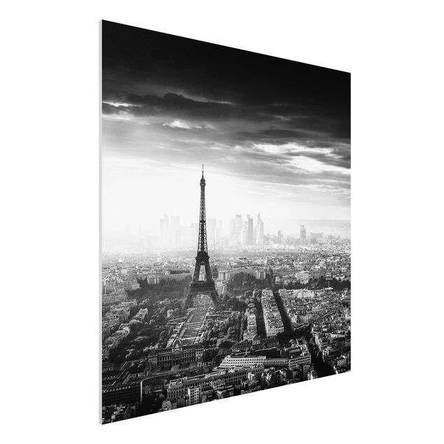 Wanddeko Küche Der Eiffelturm von Oben Schwarz-weiß