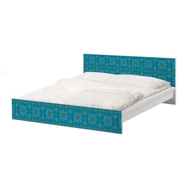Möbelfolie für IKEA Malm Bett niedrig 180x200cm - Klebefolie Orientalisches Ornament Türkis