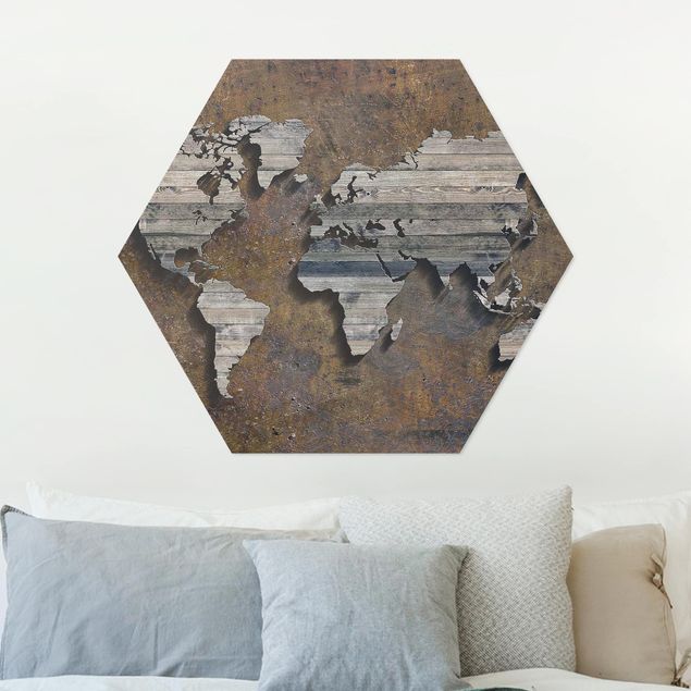 Wanddeko Küche Holz Rost Weltkarte