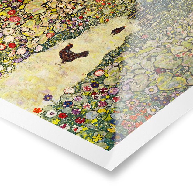 Poster Blumen Gustav Klimt - Gartenweg mit Hühnern