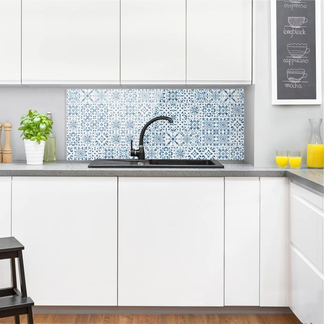 Glasrückwand Küche Muster Fliesenmuster Blau Weiß