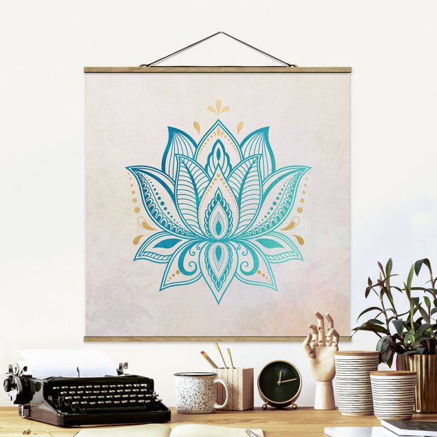Wanddeko Küche Lotus Illustration Mandala gold blau