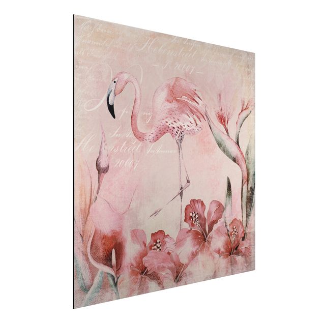 Wanddeko Küche Shabby Chic Collage - Flamingo