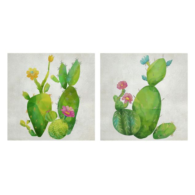 Wandbilder Grün Kaktusfamilie Set I