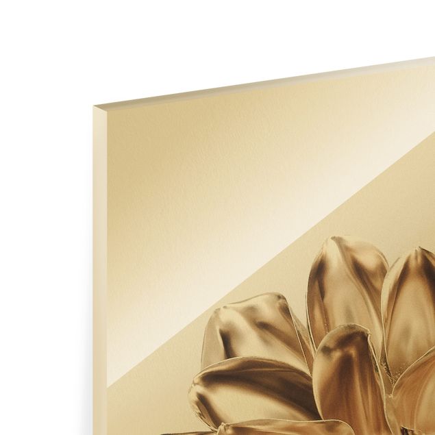Bilder auf Glas Dahlie Blume Gold Metallic