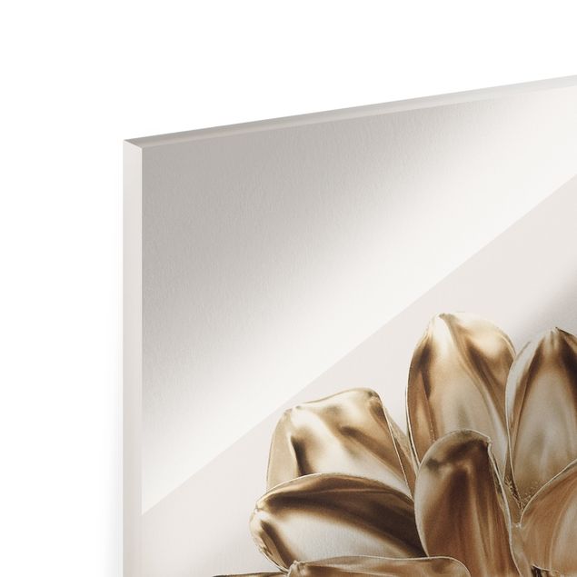 Bilder auf Glas Dahlie Blume Gold Metallic
