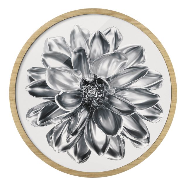 Gerahmte Kunstdrucke Dahlie Blume Silber Metallic