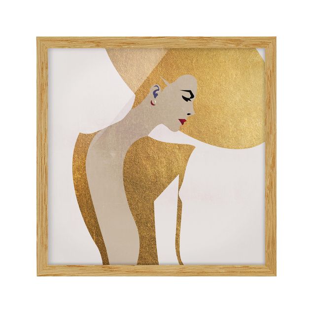 Wandbilder Modern Dame mit Hut in Gold