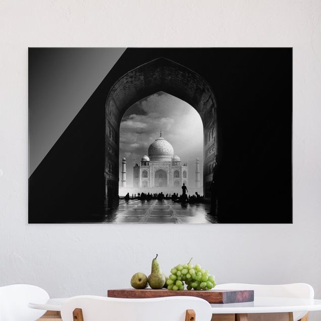 Glasbilder Schwarz-Weiß Das Tor zum Taj Mahal