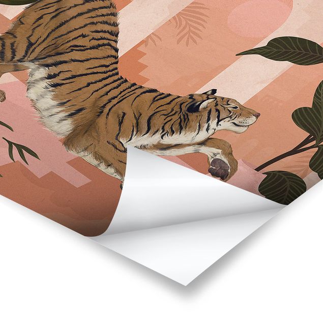 Laura Graves Art Bilder Illustration Tiger in Pastell Rosa Malerei