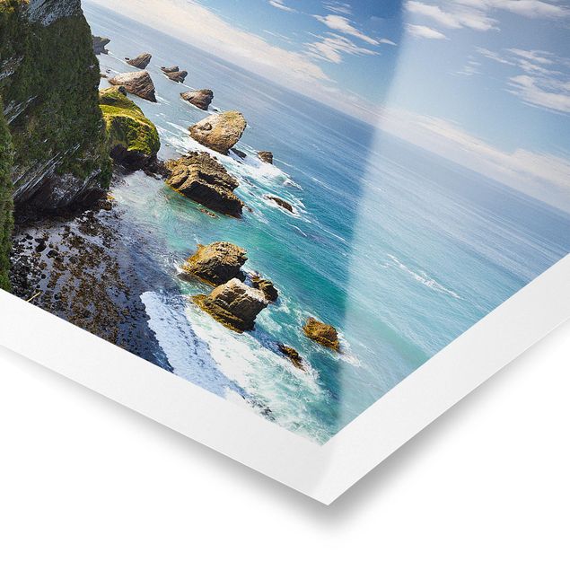Poster Strand Nugget Point Leuchtturm und Meer Neuseeland