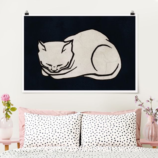 Wanddeko Küche Schlafende Katze Illustration