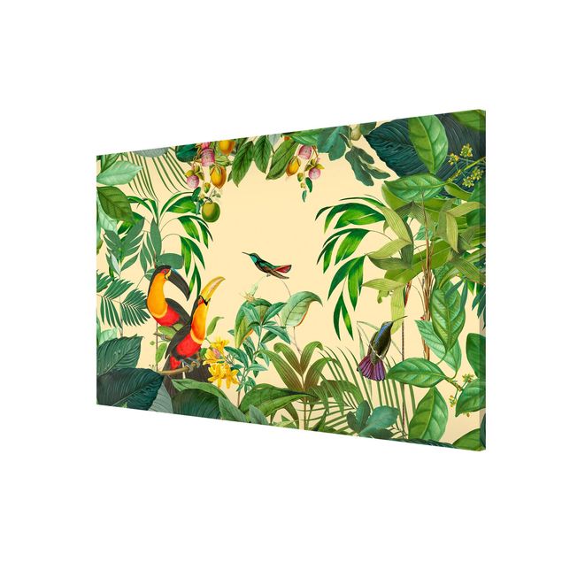 Magnettafel Blume Vintage Collage - Vögel im Dschungel