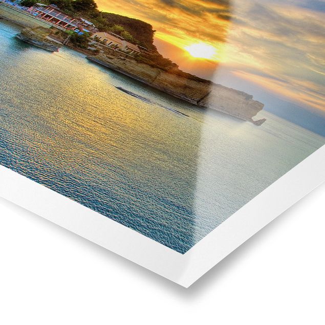 Poster Skyline Sonnenuntergang über Korfu