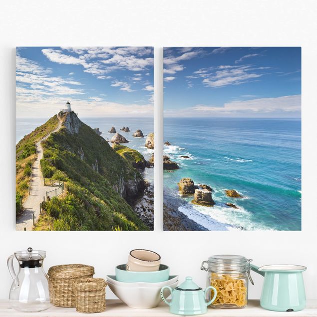 Wanddeko Küche Nugget Point Leuchtturm und Meer Neuseeland