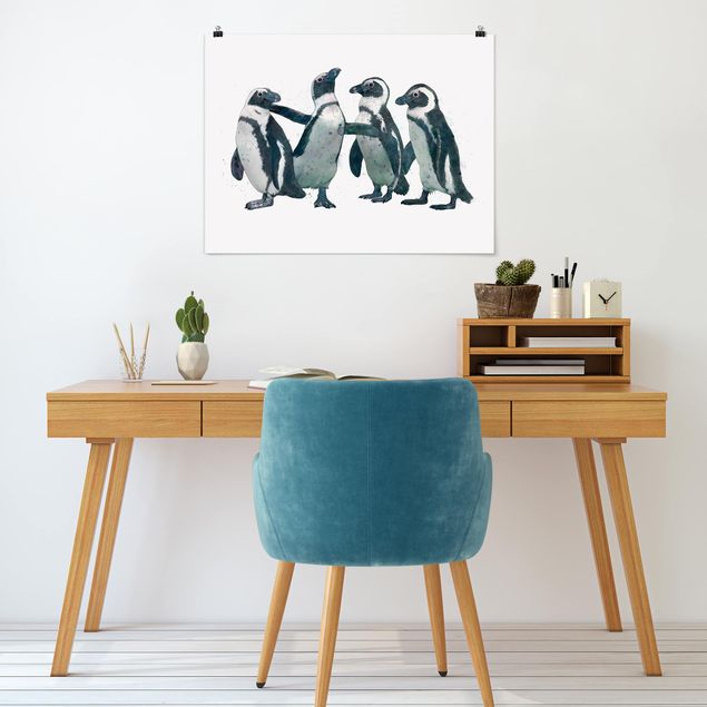 Kunstkopie Poster Illustration Pinguine Schwarz Weiß Aquarell