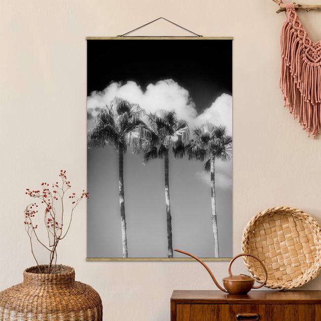 Wanddeko Küche Palmen vor Himmel Schwarz-Weiß