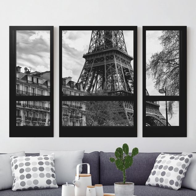 Küche Dekoration Fensterausblick Paris - Nahe am Eiffelturm schwarz weiß