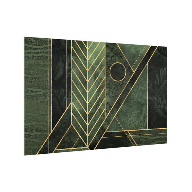 Glasrückwand Küche Geometrische Formen Smaragd Gold