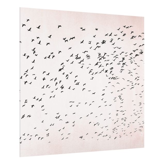 Kubistika Kunstdrucke Vogelschwarm im Sonnenuntergang