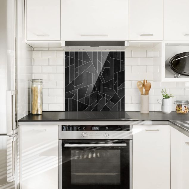 Glasrückwand Küche Muster Schwarz Weiß Geometrie Aquarell