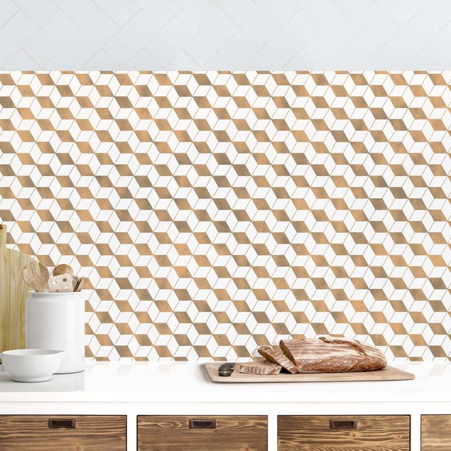 Wanddeko Küche Würfel Muster in 3D Gold II