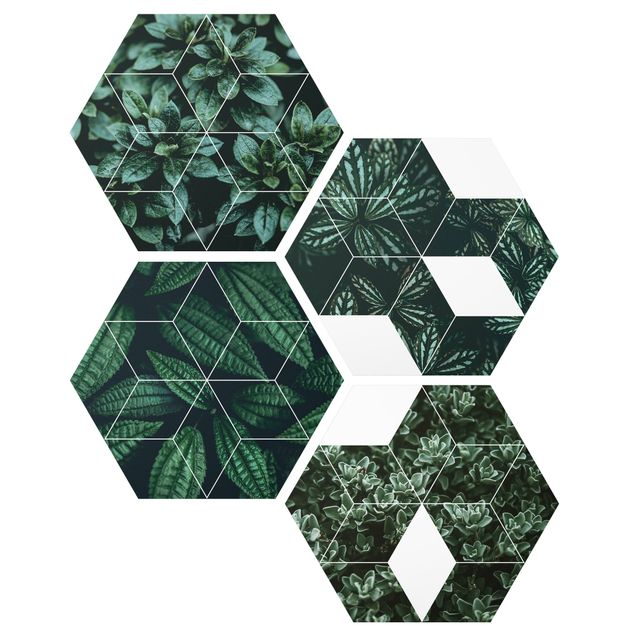 Wandbilder Muster Grüne Blätter Geometrie Set I