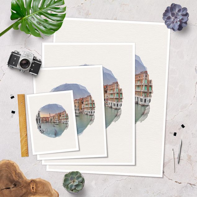 Poster Wasserfarben - Canale Grande Blick von der Rialtobrücke Venedig