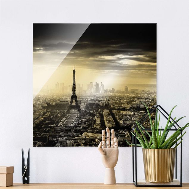 Küche Dekoration Der Eiffelturm von Oben Schwarz-weiß
